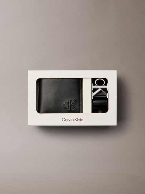 Black Leather Billfold Wallet and Belt Gift Set  Men