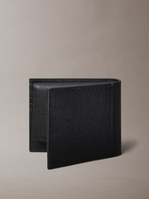 Black Saffiano Leather Bifold Wallet with Coin Pouch  Men
