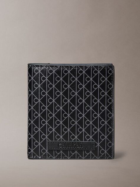 Black Allover Monogram Logo Bifold Wallet  Men