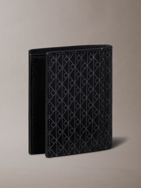 Black Allover Monogram Logo Bifold Wallet  Men