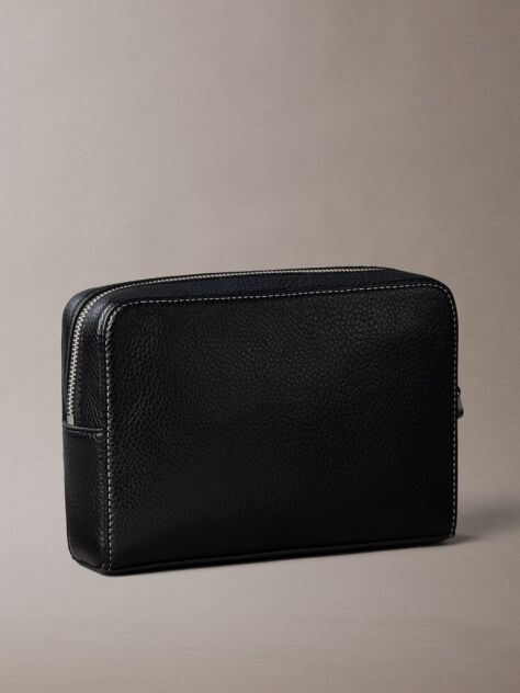 Black Pebbled Signature Logo Wrist Pouch  Men