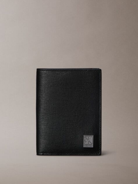 Black Leather RFID Emblem Logo Billfold Wallet  Men