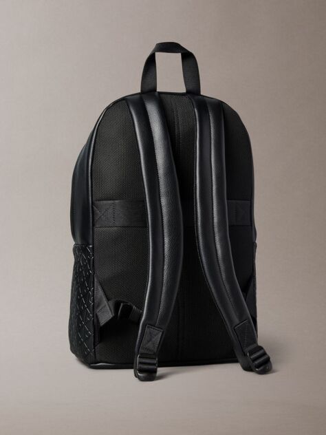 Black Embossed Allover Monogram Backpack  Men