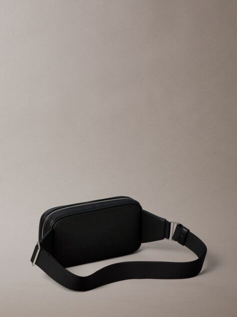 Black Perforated Faux Leather Bum Bag  Men