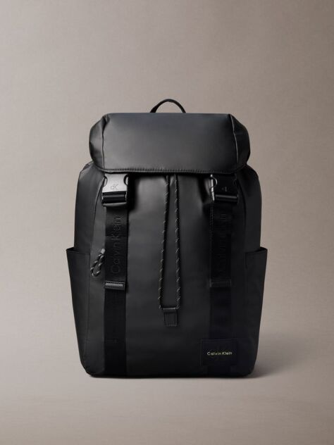 Black Water-Repellent Flap Backpack  Men