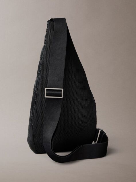 Black Debossed Allover Emblem Logo Sling Bag  Men