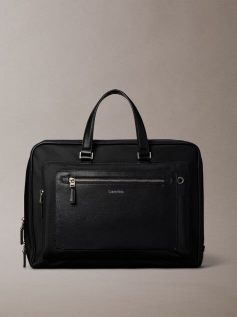 Black Raised Logo Slim Commuter Bag  Men