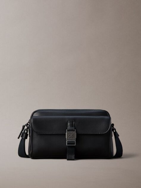 Black Emblem Saffiano Crossbody Camera Bag  Men