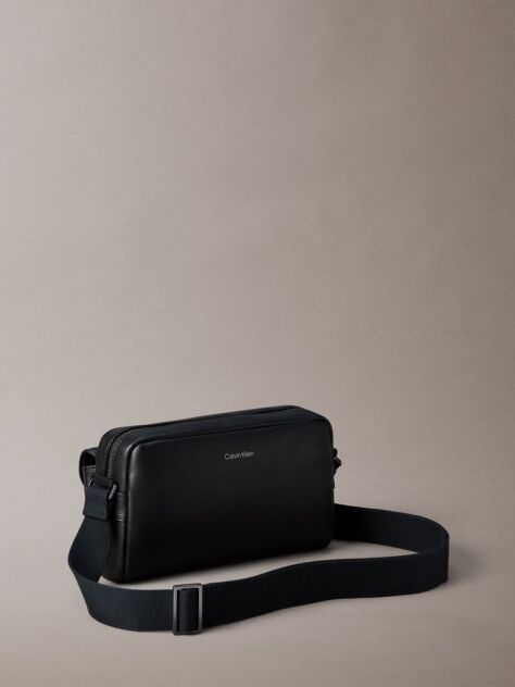 Black Emblem Saffiano Crossbody Camera Bag  Men