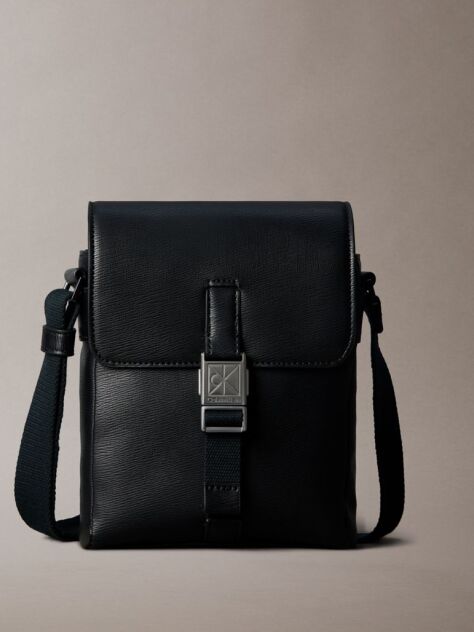 Black Emblem Logo Saffiano Reporter Bag  Men