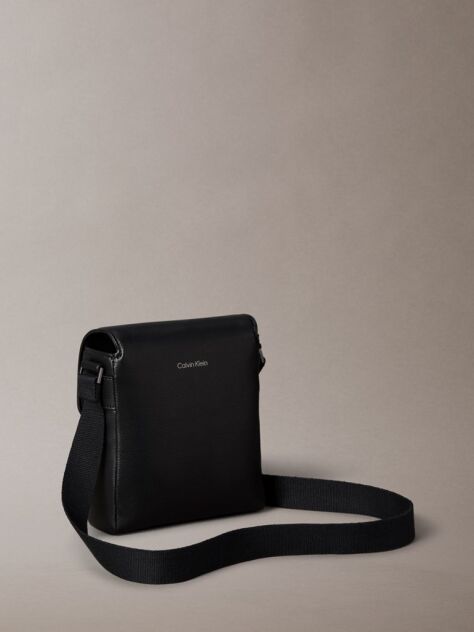 Black Emblem Logo Saffiano Reporter Bag  Men