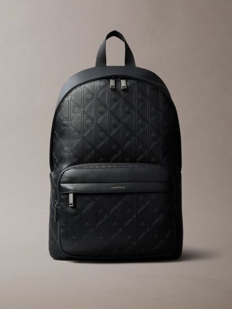 Black Embossed Emblem Logo Trolley Backpack  Men