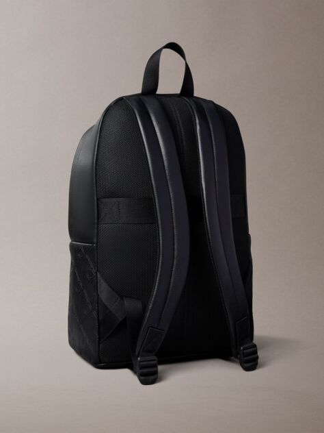 Black Embossed Emblem Logo Trolley Backpack  Men