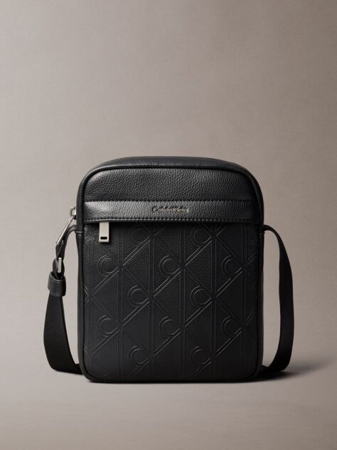Black Embossed Emblem Logo Reporter Bag  Men