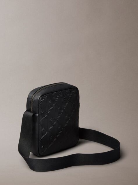 Black Embossed Emblem Logo Reporter Bag  Men