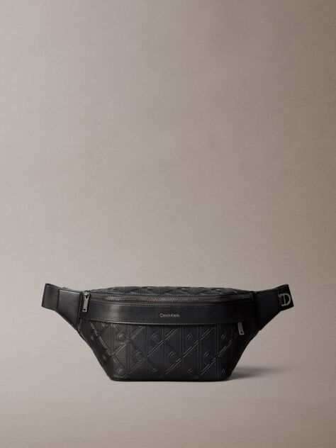 Black Embossed Emblem Logo Bum Bag  Men