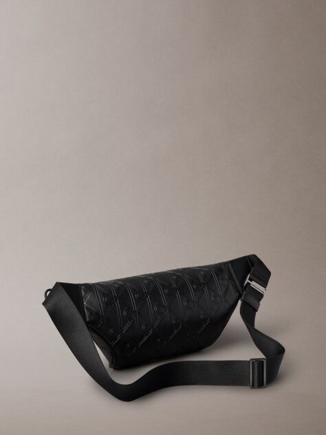 Black Embossed Emblem Logo Bum Bag  Men