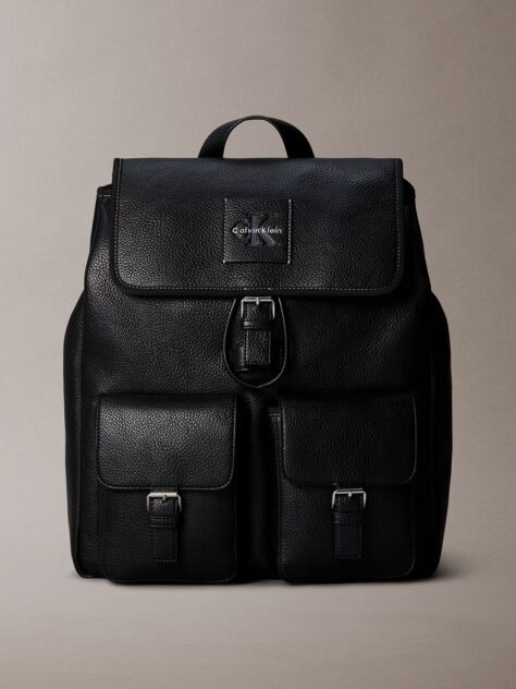 Black Pebbled Signature Logo Trolley Backpack  Men
