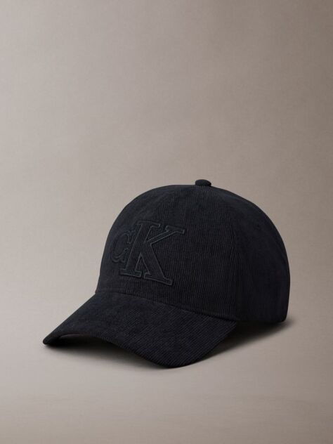 Black Corduroy Logo Embroidery Cap  Men