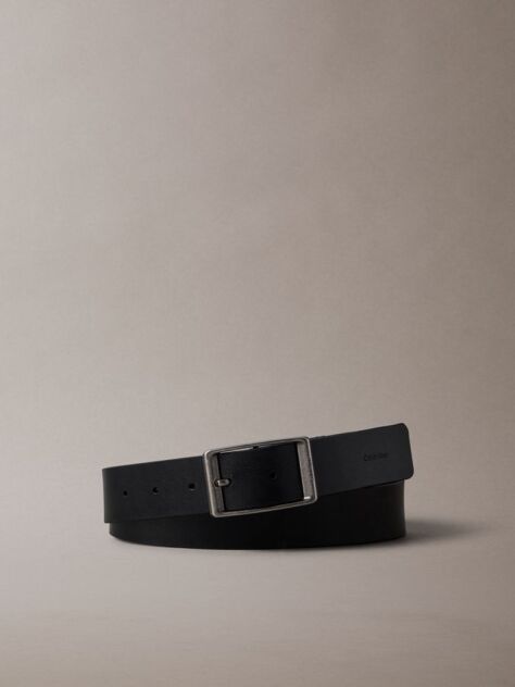 Black Tumbled Leather Belt  Men