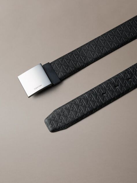 Black Leather Emblem Logo Plaque Buckle Belt  Men