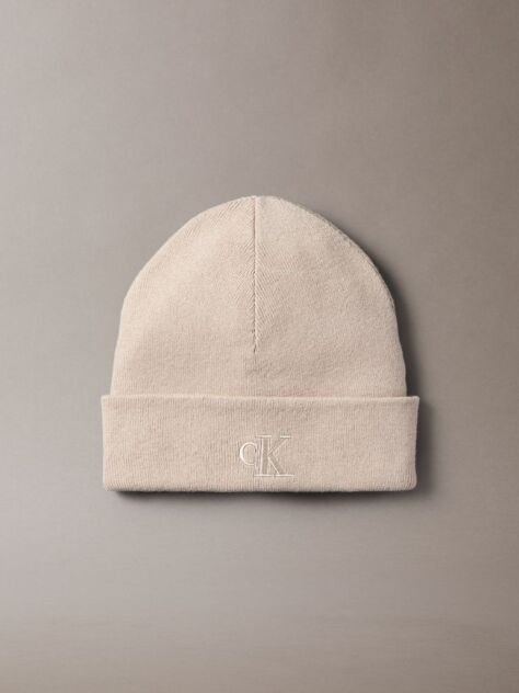 Beige Signature Logo Beanie  Men
