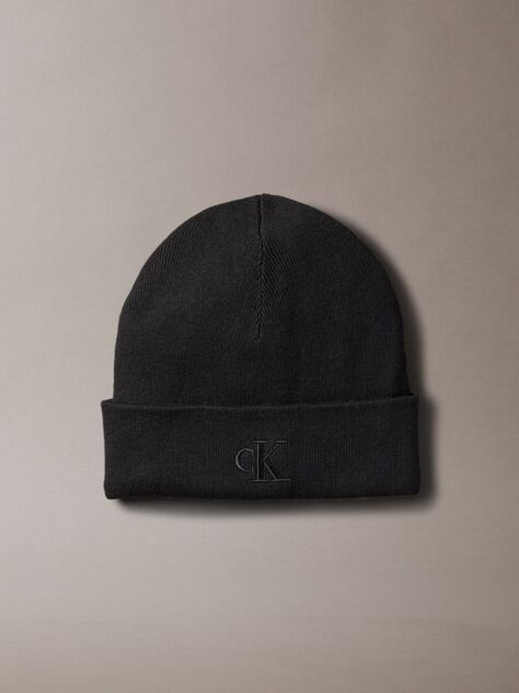Black Signature Logo Beanie  Men