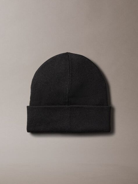 Black Signature Logo Beanie  Men