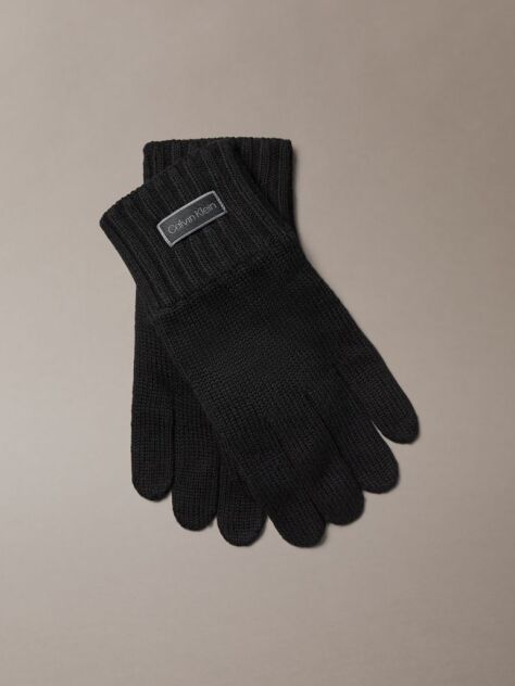 Black Knit Cotton Logo Gloves  Men