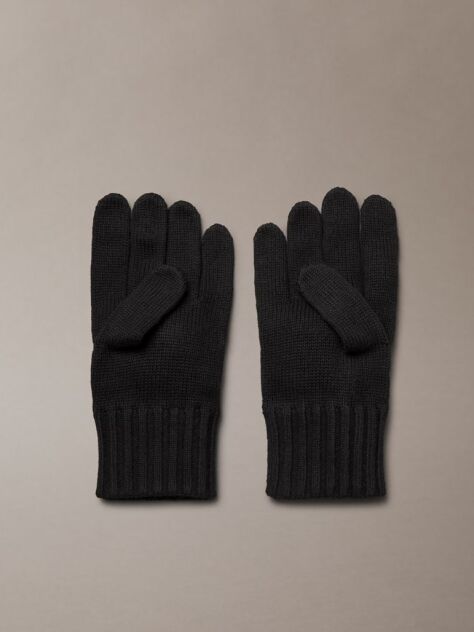 Black Knit Cotton Logo Gloves  Men