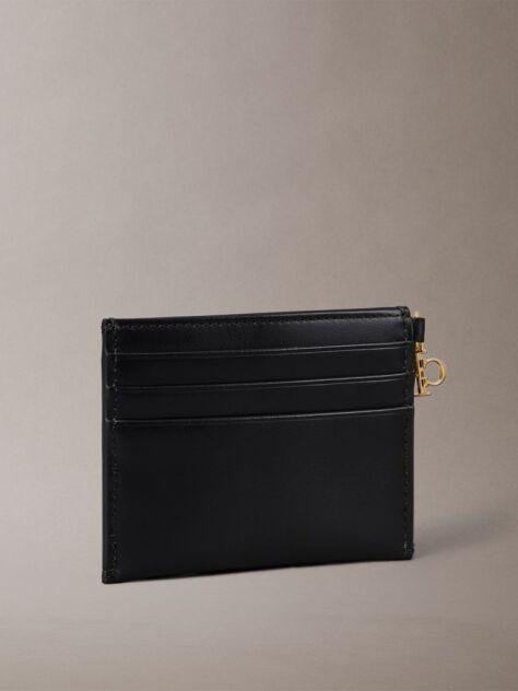 Black Leather Zip Card Holder  Women