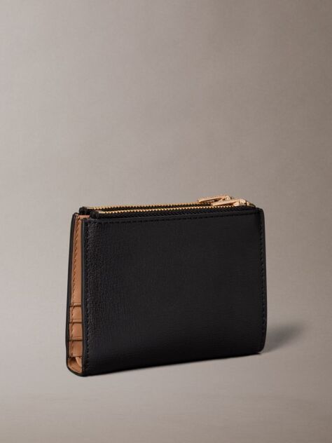 Black Foil Logo Double Zip Card Holder  Women