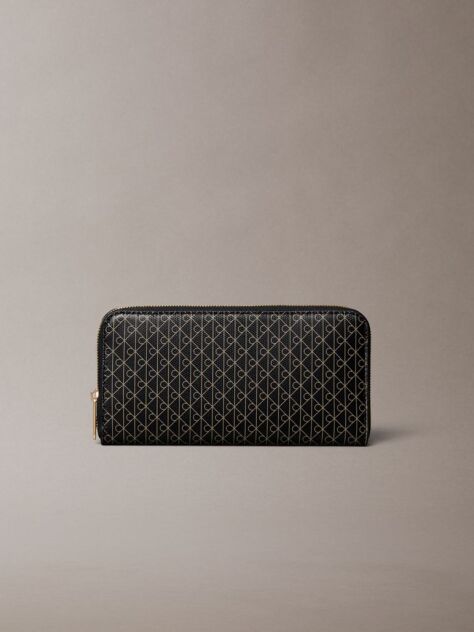 Black Allover Emblem Logo Zip Wallet  Women