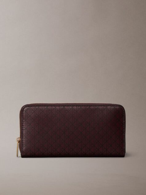 Brown Allover Emblem Logo Zip Wallet  Women