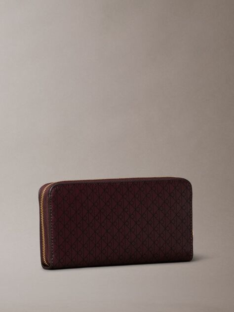 Brown Allover Emblem Logo Zip Wallet  Women