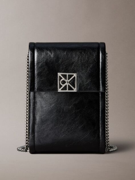 Black Emblem Logo Crossbody Phone Bag  Women