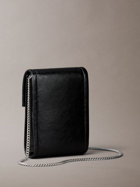Black Emblem Logo Crossbody Phone Bag  Women