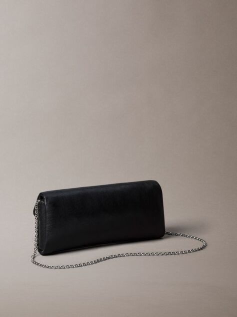 Black Padded Emblem Hardware Crossbody Clutch  Women