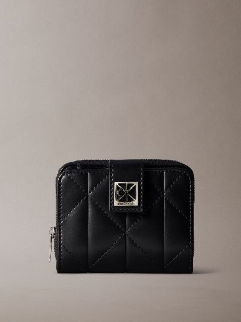 Black Quilted RFID Emblem Logo Wallet  Women