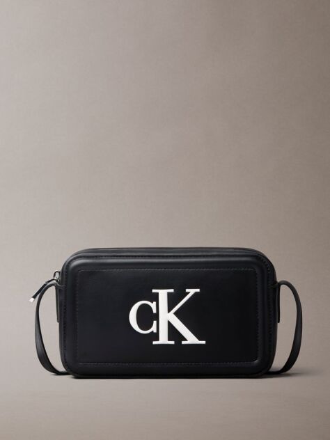 Black Embossed Monogram Logo Camera Bag  Women