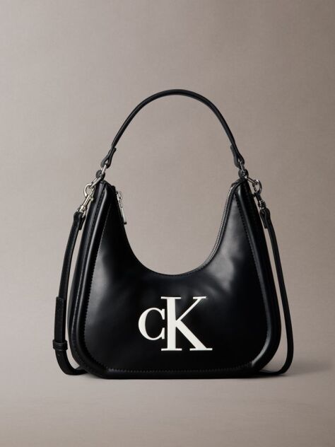 Black Embossed Monogram Crescent Bag  Women