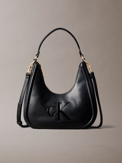 Black Embossed Monogram Crescent Bag  Women