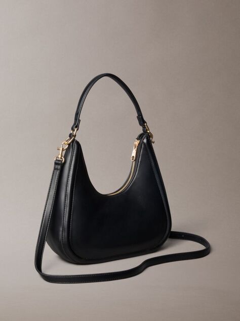 Black Embossed Monogram Crescent Bag  Women