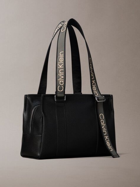Black Logo Strap Tote Bag  Women