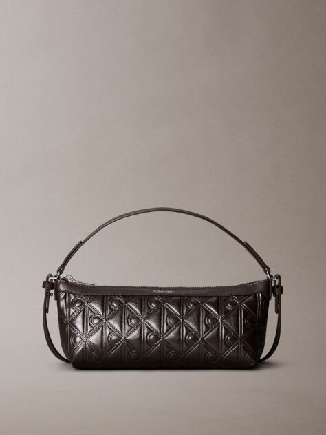 Brown Debossed Allover Emblem Logo Long Shoulder Bag  Women