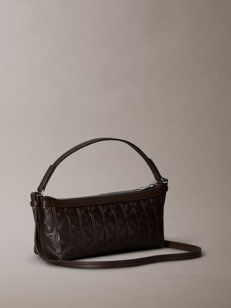 Brown Debossed Allover Emblem Logo Long Shoulder Bag  Women