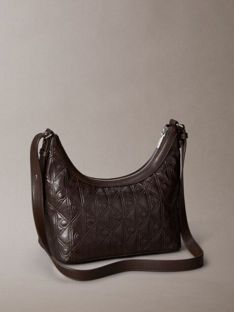 Brown Debossed Allover Emblem Logo Small Shoulder Bag  Women