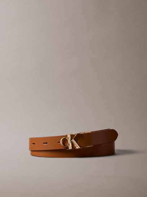 Brown Reversible Pebbled Leather Logo Belt  Women