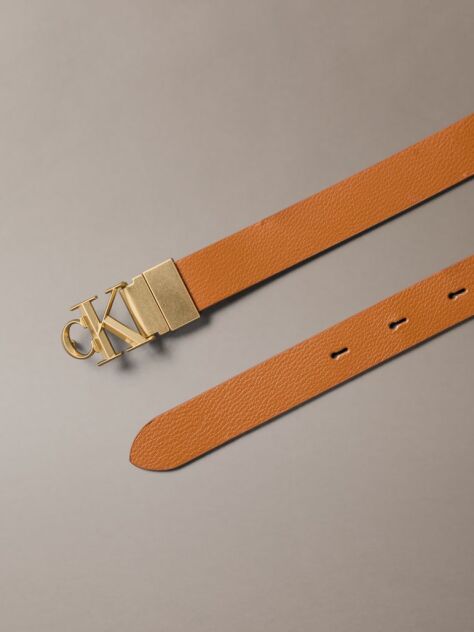 Brown Reversible Pebbled Leather Logo Belt  Women