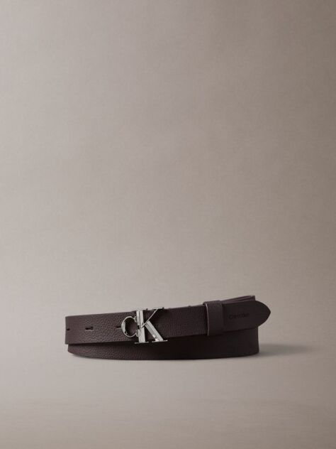Brown Micropebble Leather Monogram Buckle Belt  Women